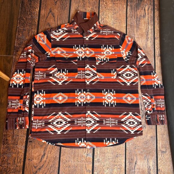 Mens Aztec Pattern Button-Up Shirt 3XL Fleece Western Cabin Outdoor Western - Picture 1 of 8